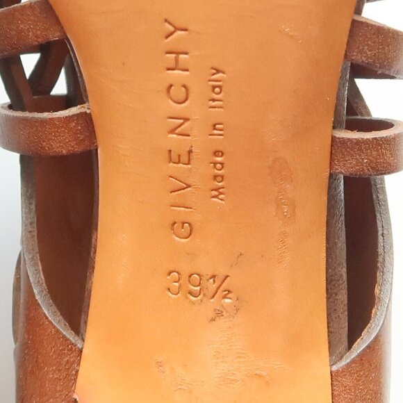 Givenchy Brown Leather Woven Strappy Open Toe Heels Sandals Luxury Bootie Shoes - Picture 8 of 16